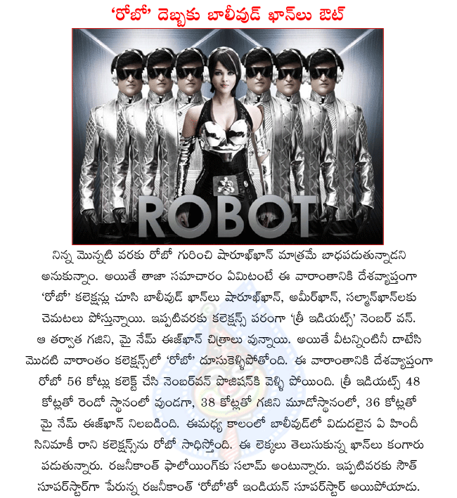 bollywood heroes,robo,rajanikanth robo,shankar robo,superstar rajanikanth  bollywood heroes, robo, rajanikanth robo, shankar robo, superstar rajanikanth